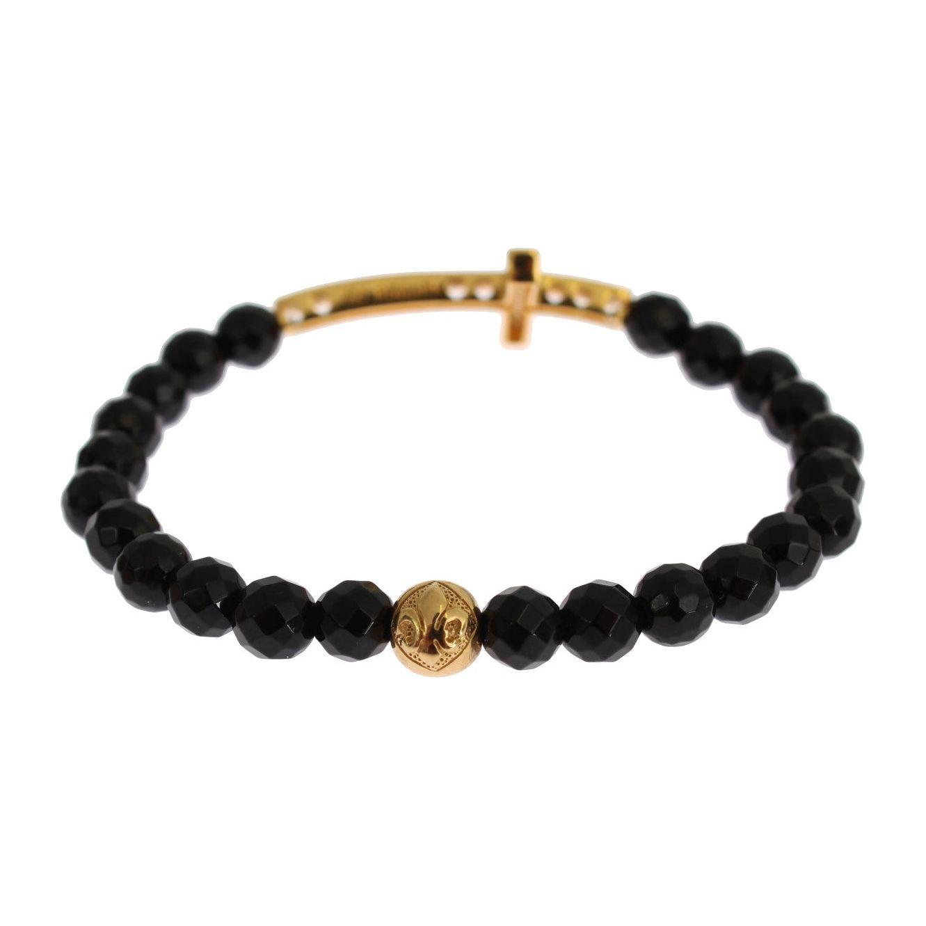 Nialaya Agate Stone Gold CZ Cross 925 Silver Bracelet