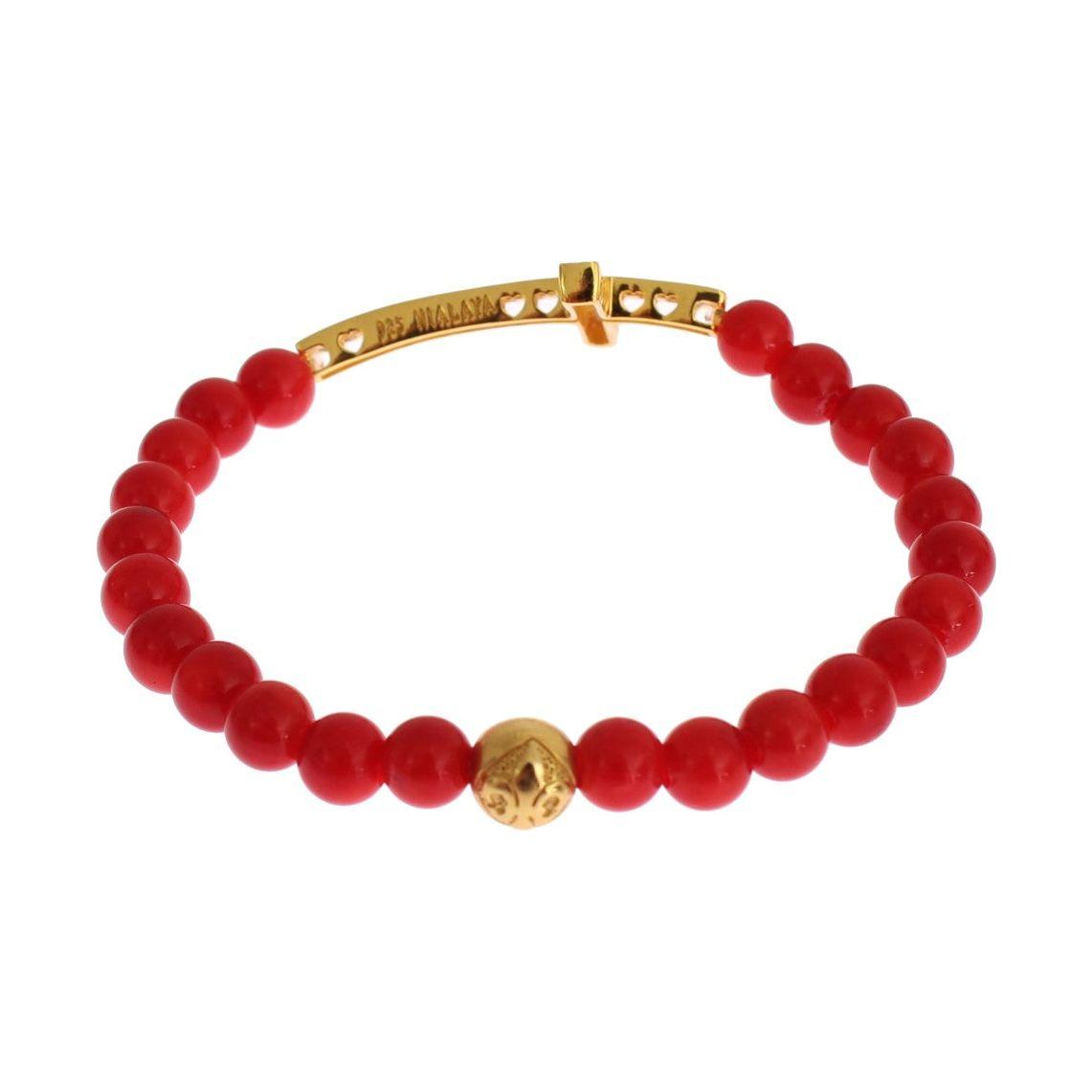 Nialaya Red Coral Gold CZ Cross 925 Silver Bracelet