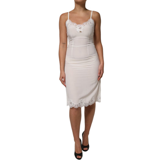 Dolce & Gabbana White Lace Gold DG Logo Silk Dress Sleepwear DR81793-40