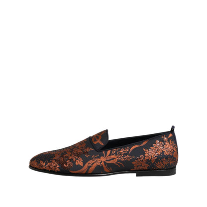 Dolce & Gabbana Black Jacquard Polyester Slip On Loafers Shoes