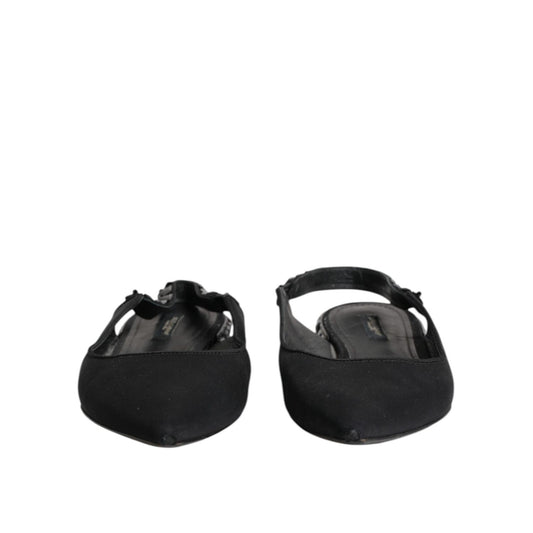 Dolce & Gabbana Black Crystal Charmeuse Slingback Shoes LA12720-40.5