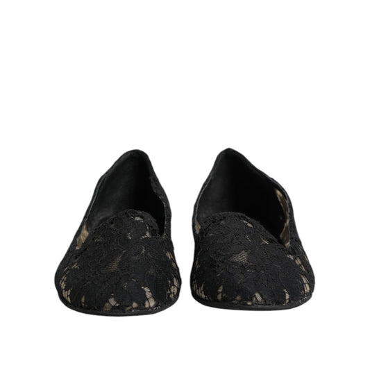 Dolce & Gabbana Black Taormina Lace Slip On Flats Shoes LA12730-37.5