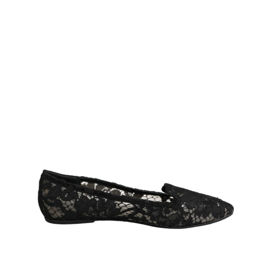 Dolce & Gabbana Black Taormina Lace Slip On Flats Shoes LA12730-37.5