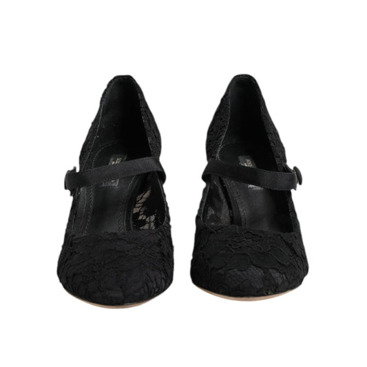 Dolce & Gabbana Black Mary Jane Taormina Lace Pumps Shoes LA12713-38