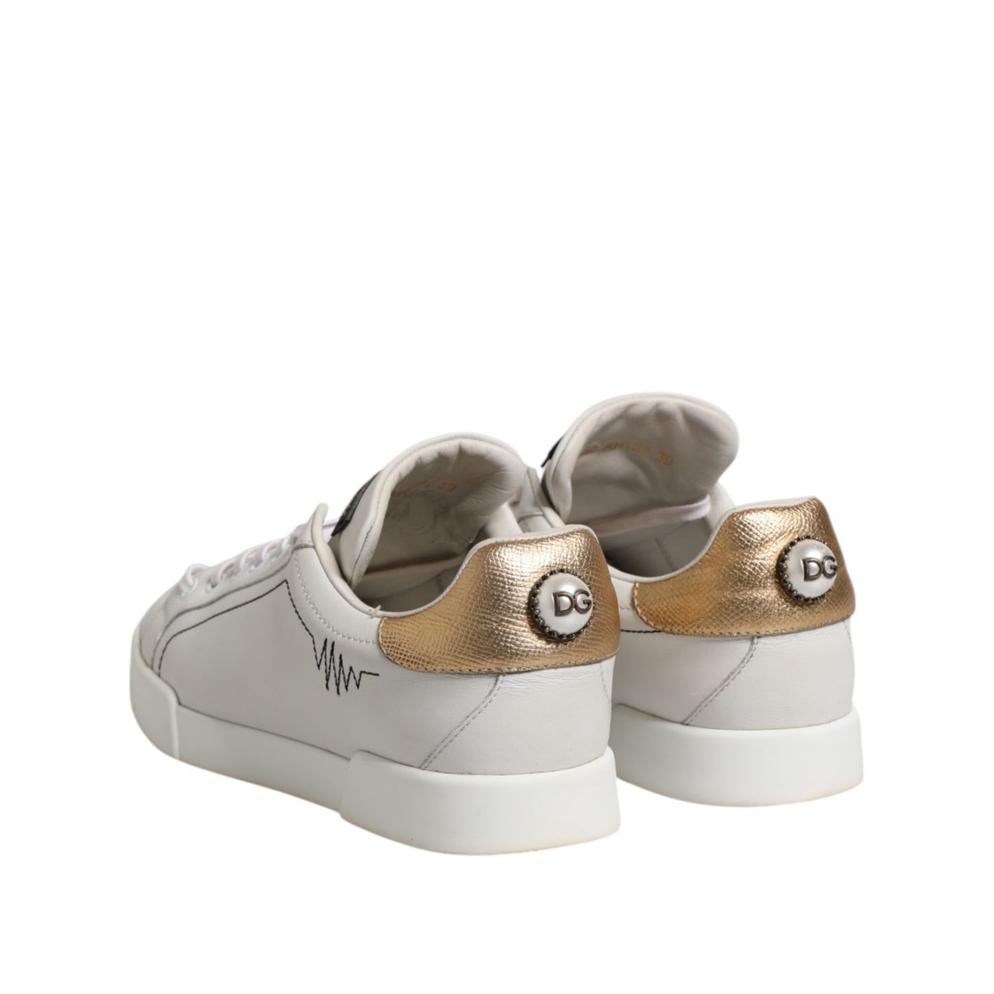 Dolce & Gabbana White Gold Leather Low Top Sneakers Shoes