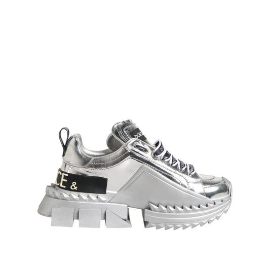 Dolce & Gabbana Silver Leather Super Queen Sneakers Shoes