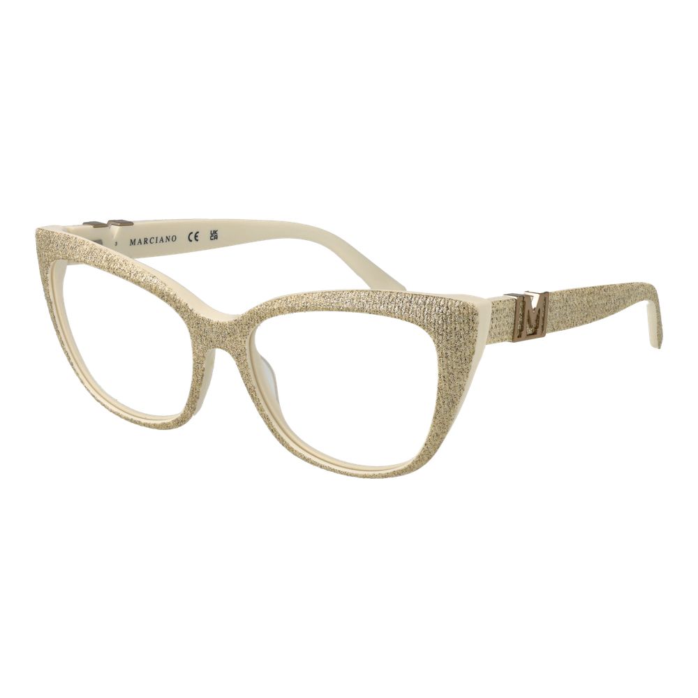 Marciano by Guess Gold Women Glasses Frame, full-rim acetate cat eye design with demo lenses, spring hinge, and branded case included.
