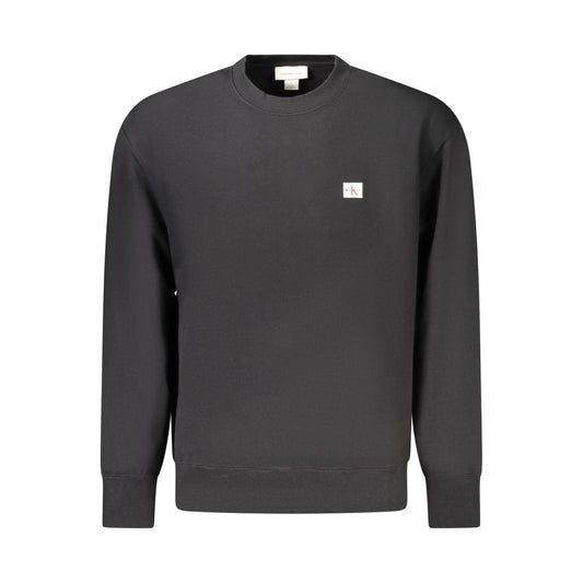 Calvin Klein Black Cotton Men Sweater with crew neck and small logo on chest, made from high-quality cotton and recycled polyester.