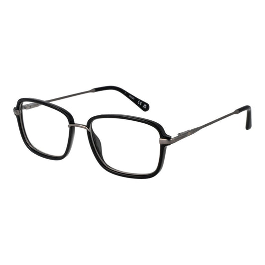 Guess Black Men Glasses Frame, stainless steel full-rim, rectangular style, demo lenses, 54mm width, with branded case included.