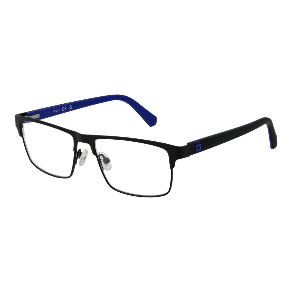 Guess Black Metal Glasses (Frames) for men, full-rim browline style, black metal frame, 53-15-145 size, includes branded case.