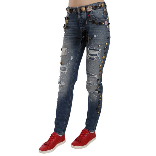 Dolce & Gabbana Distressed Embellished Buttons Denim Pants Jeans BYX1355-38