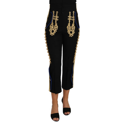 Dolce & Gabbana Military Embellished Pants Black Gold Dress Pant