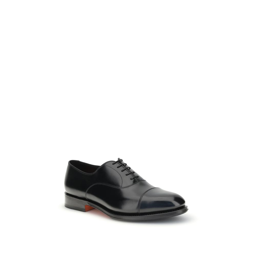 Santoni Black Calf Leather Bos Taurus Oxfords And Derbies