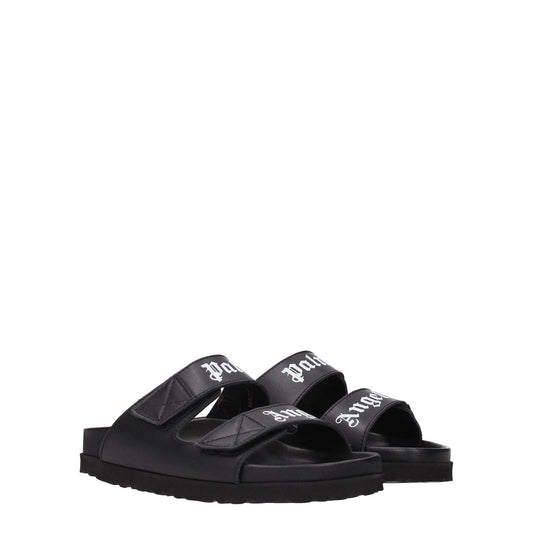 Palm Angels Black Leather Slippers Sandals PA-8547196993801-EU37/US7