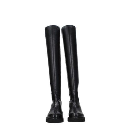 Stuart Weitzman Black Leather Over The Knee boots with aged effect and rubber sole, mid heel, casual style, round toe, 3.5 cm heel height.