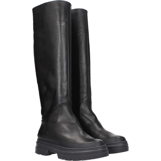 Max Mara Black Leather Over The Knee MA-8547247849737-EU37/US7