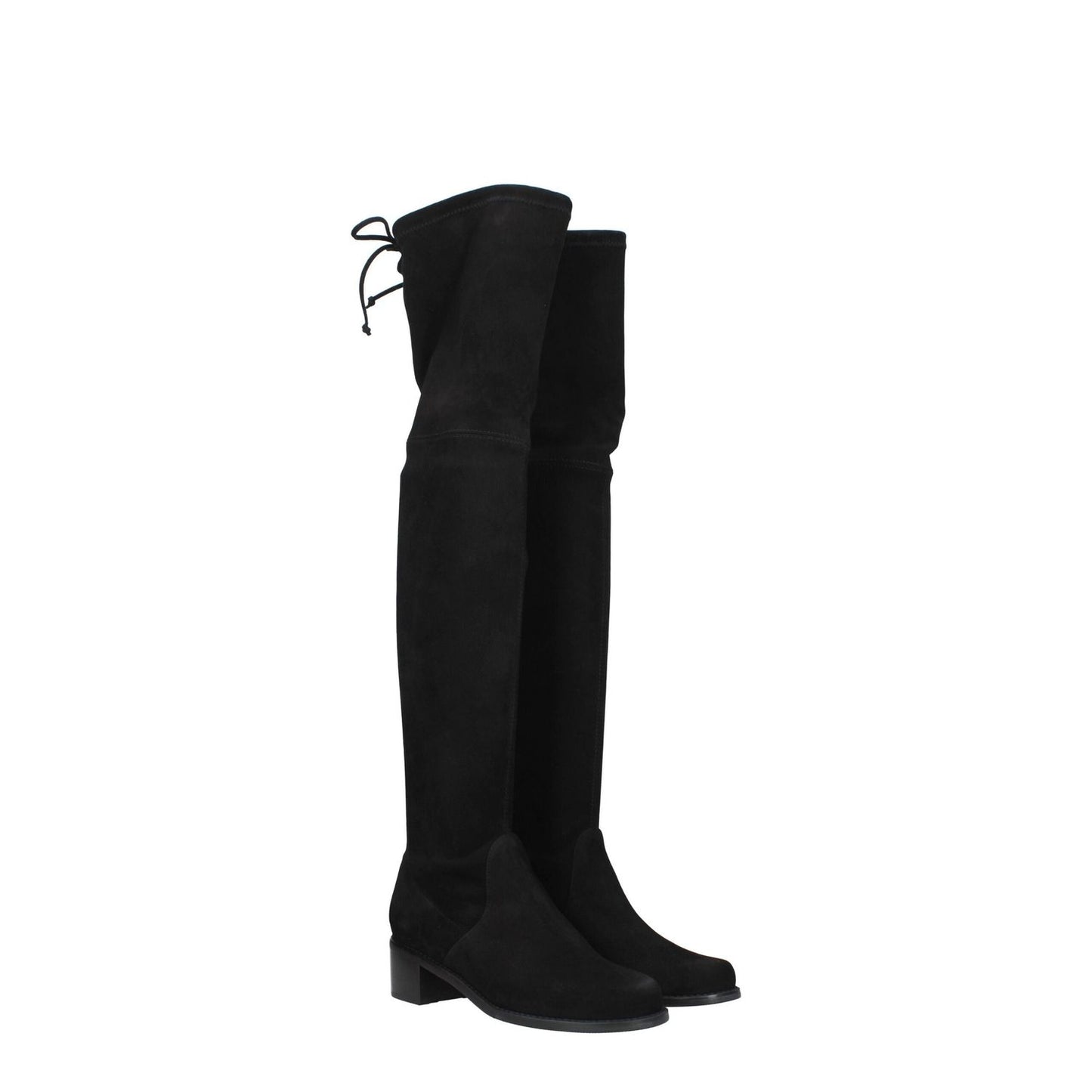 Stuart Weitzman Black Leather Over The Knee boots with suede aged effect, mid heels, and round toe.