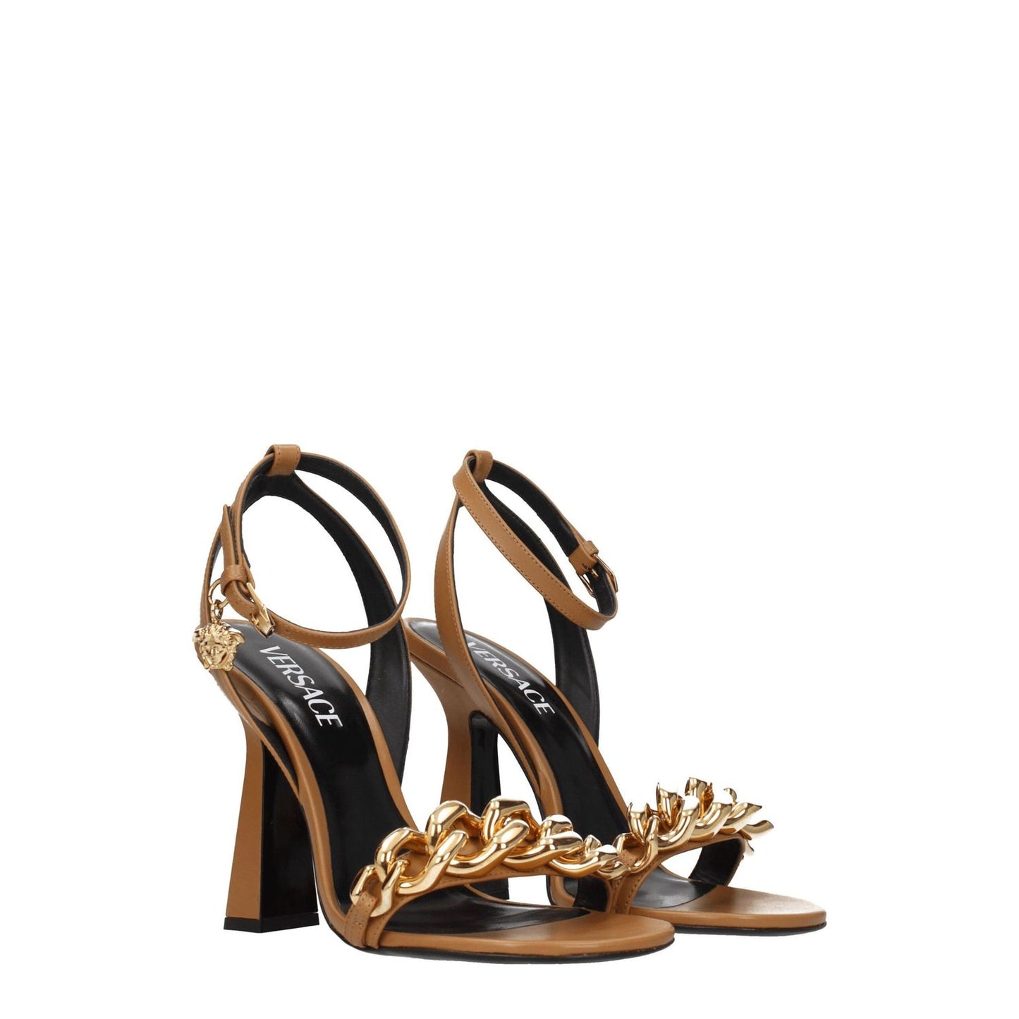 Versace Brown Leather Stiletto Heel Sandals