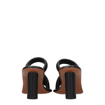 Back view of Ambush Black Leather Stiletto Heel Sandals with open toe and high heel, featuring rhinestones.