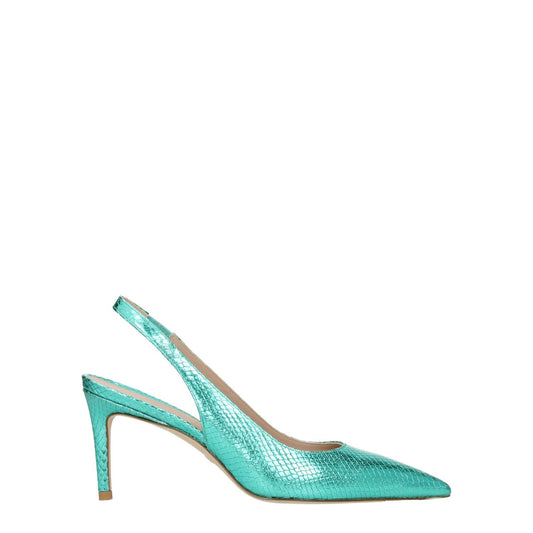 Stuart Weitzman Green Leather High Heel Pumps with snake print and pointy toe, 7.5 cm mid heels, MPN STUART75MPESD462CAPRI.