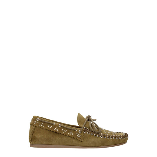 Isabel Marant Green Leather Slip-On Loafers with studs and vintage effect, suede material, low rubber sole, round toe design, MPN MC0003FAA1A43S50TA