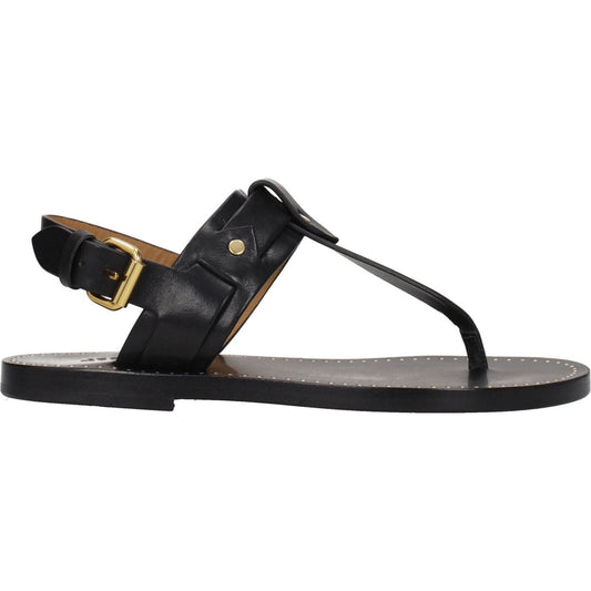 Isabel Marant Black Leather Flip-Flop Sandals IS-8547291365641-EU37/US7