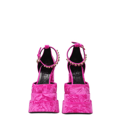 Versace Pink Velvet Platform Sandals