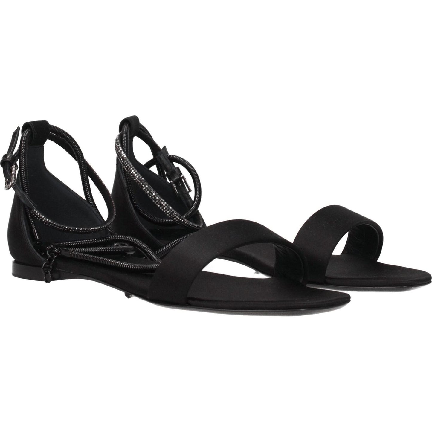 Max Mara Black Satin Flat Sandals MA-8547326263561-EU36/US6