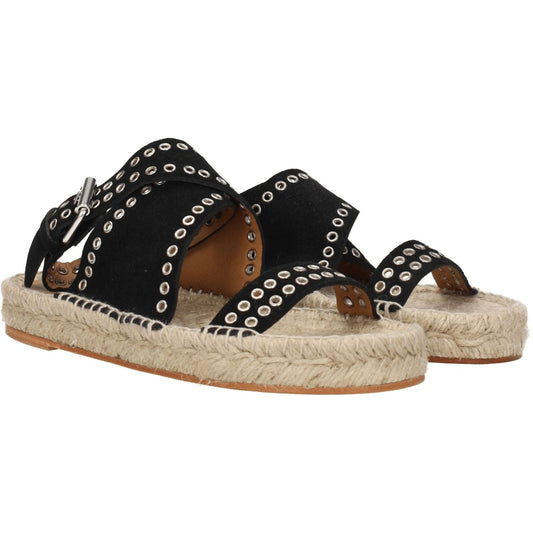 Isabel Marant Black Leather Flat Sandals IS-8547326591241-EU36/US6