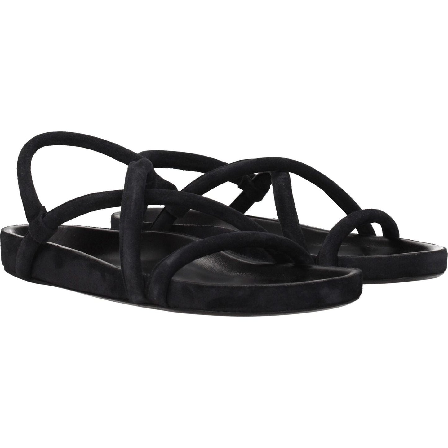 Isabel Marant Black Leather Flat Sandals IS-8547328229641-EU41/US8