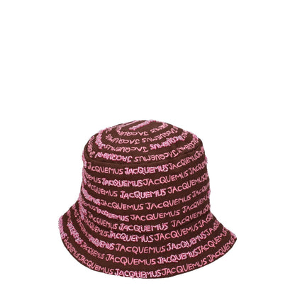Jacquemus Brown Cotton Bucket Hat with pink beaded logo, 100% cotton, casual style, MPN 235AC4515035850, product code F76826.