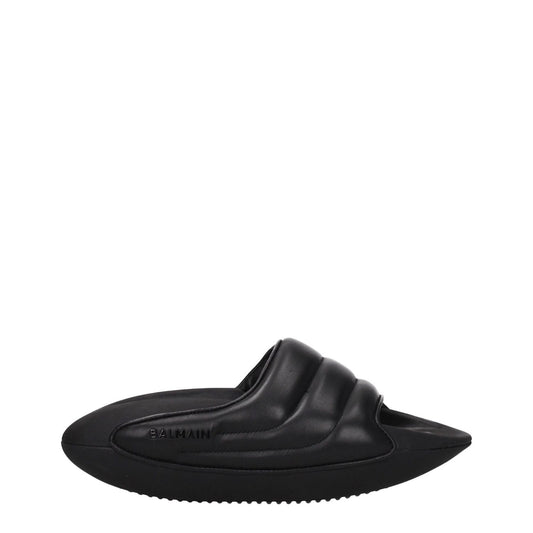 Balmain Black Leather Slippers