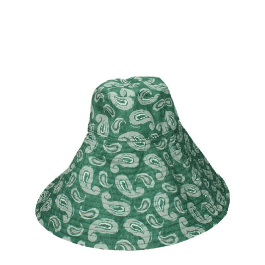 Jacquemus Green Cotton Sunhat with side logo and vintage print, designed with green cotton, showcasing unique style and texture.