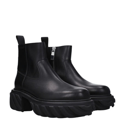 Off-White Black Leather Ankle Boots