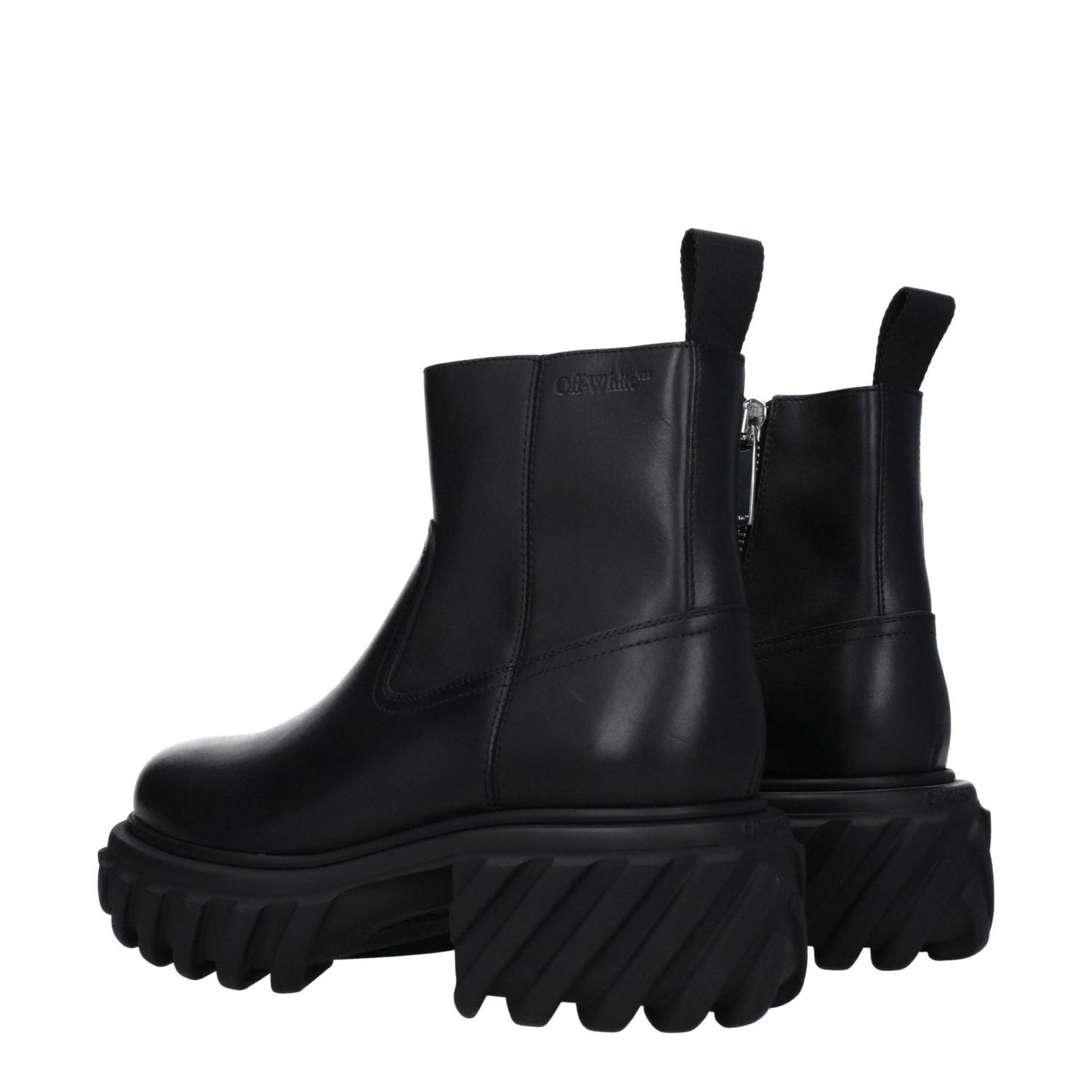 Off-White Black Leather Ankle Boots