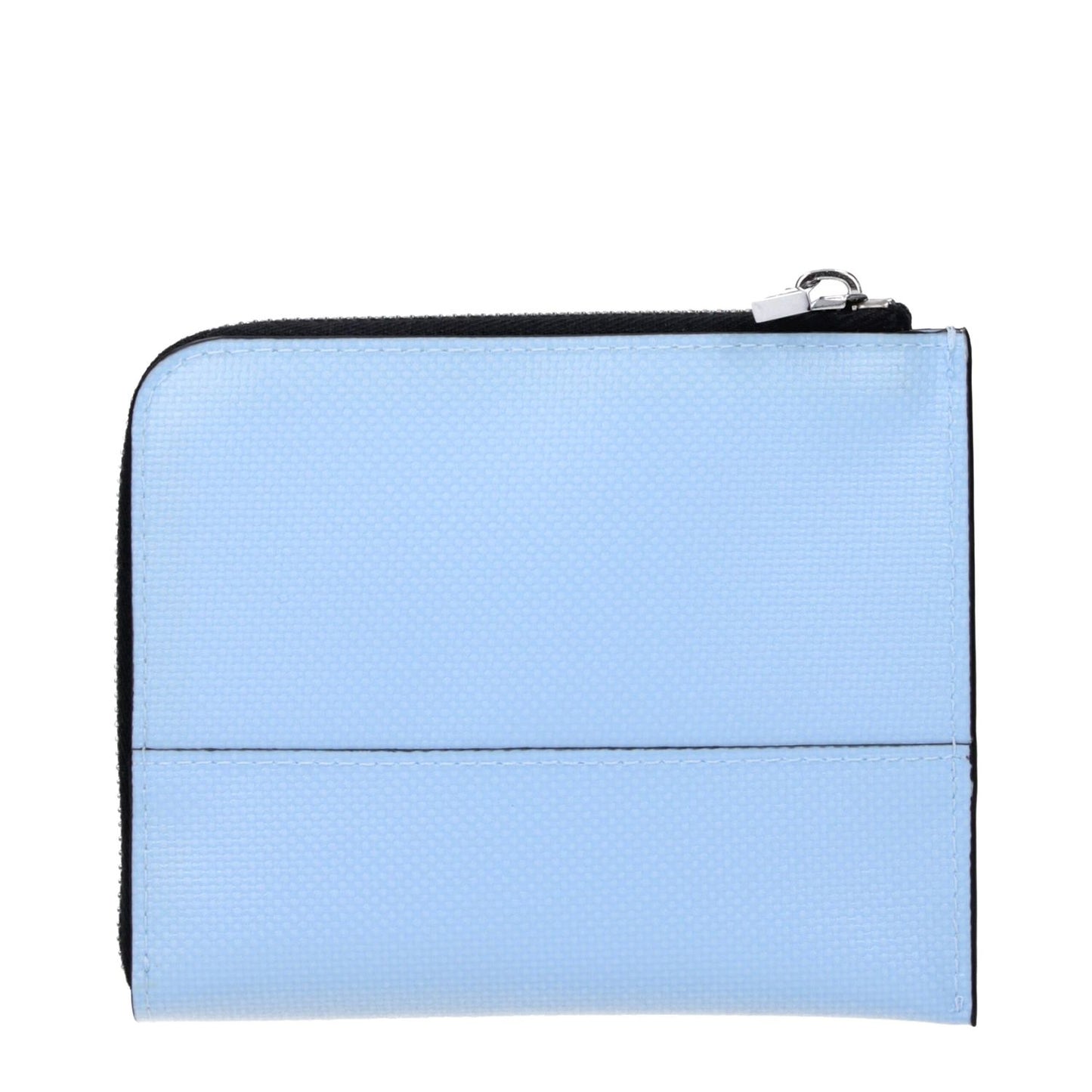 Marni Blue Polyethylene Wallet with silver details, front logo, and zipper. Light blue coin purse, 9.5x11.5 cm, MPN PFMI0095A0P576900B21