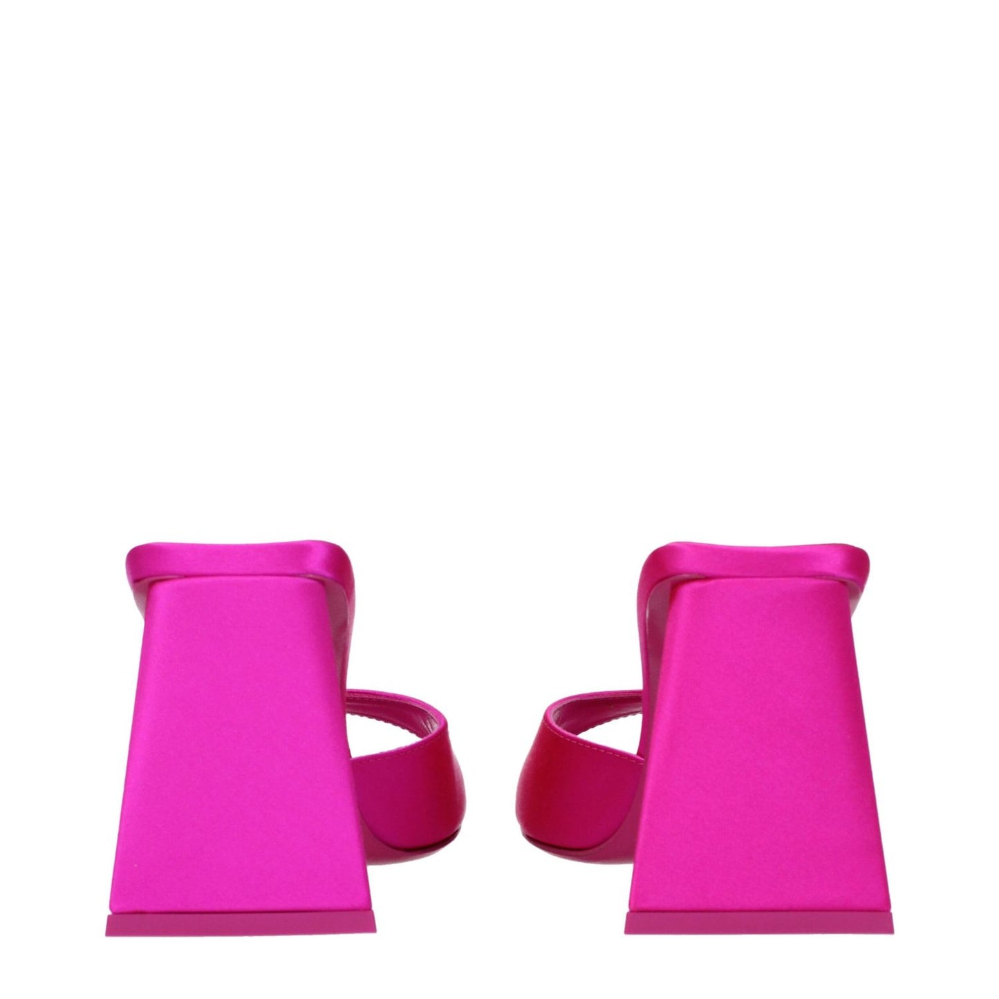 The Attico Pink Satin Stiletto Heel Sandals with leather soles, 8.5 cm mid heels, open toe design in fuchsia.