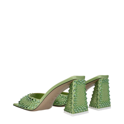 The Attico Green Satin Stiletto Heel Sandals with rhinestones, open toe, mid heels, lime accent, leather sole, MPN S772V015T080.