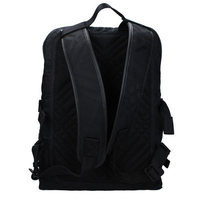 Back view of Burberry Black Fabric Backpack showing adjustable straps and side detail, casual large size with zip closure and fabric material.