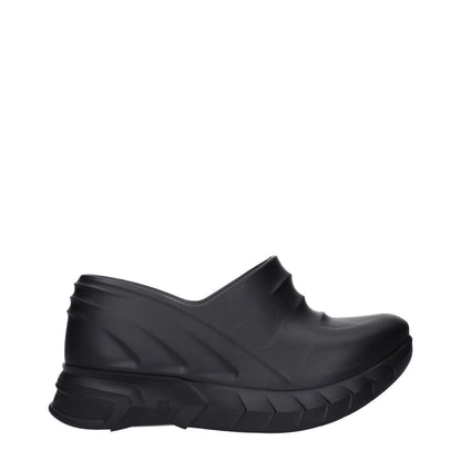 Givenchy Black Cotton Slippers with rubber sole, casual style, featuring side and back logos, round toe and wedge heel.