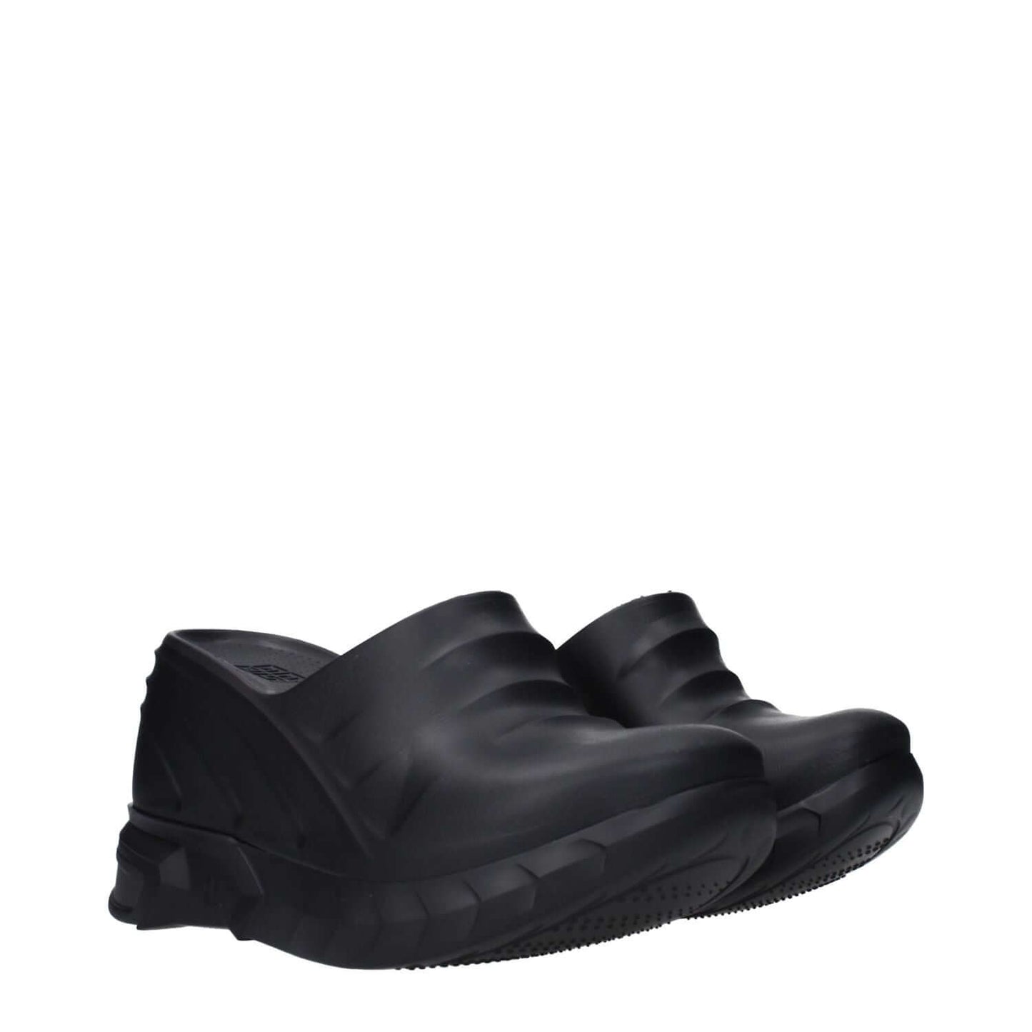 Givenchy Black Cotton Slippers with side logo, wedge heel, round toe, made of rubber, casual style, SKU: BE305UE0Y9001