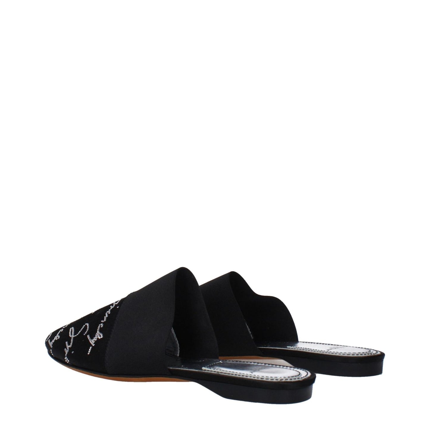 Back view of Givenchy Black Satin Slippers with logo detail, featuring a round toe and low, flat heel, perfect for casual style.