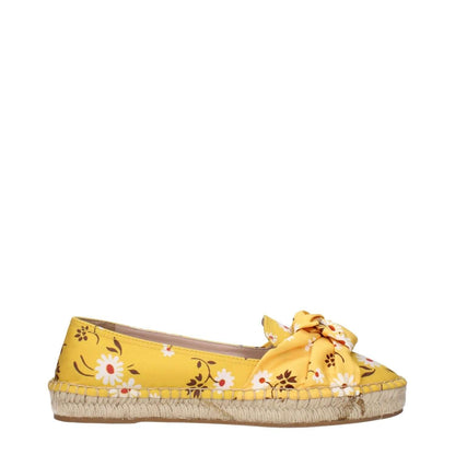 Miu Miu Yellow Fabric Espadrilles with floral pattern, front detail view