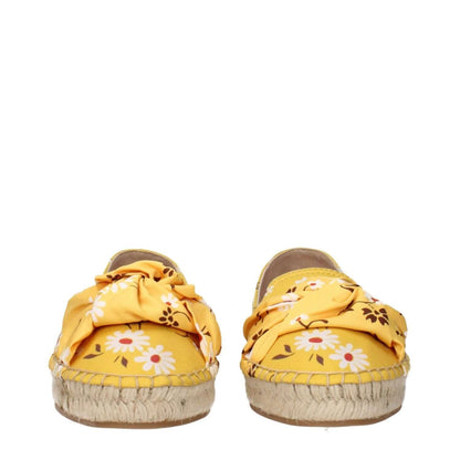 Miu Miu Yellow Fabric Espadrilles with floral design, front view showcasing intricate detailing on Miu Miu classic espadrilles.