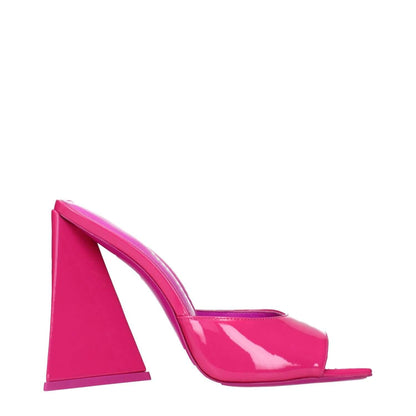 The Attico Pink Leather Platform Sandals in fuchsia patent leather, MPN 227WS000L002008, side view.