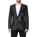 Dolce & Gabbana Dark Gray Bee Embroidery SICILIA Coat Blazer JKT41550-52