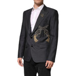 Dolce & Gabbana Dark Gray Bee Embroidery SICILIA Coat Blazer JKT41550-52