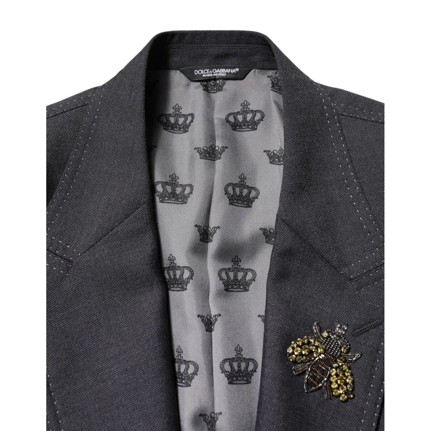 Dolce & Gabbana Dark Gray Bee Embroidery SICILIA Coat Blazer JKT41550-52