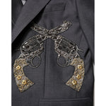 Dolce & Gabbana Dark Gray Bee Embroidery SICILIA Coat Blazer JKT41550-52