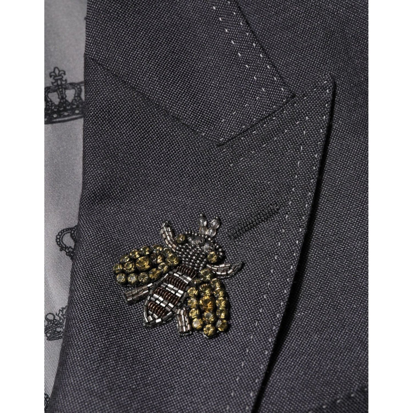 Dolce & Gabbana Dark Gray Bee Embroidery SICILIA Coat Blazer JKT41550-52